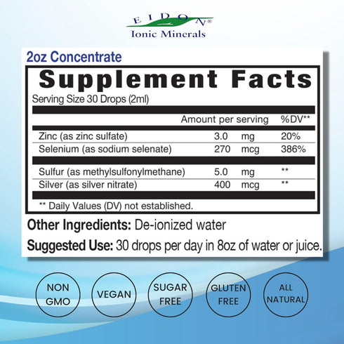 Eidon Ionic Minerals Immune Support Supplement Liquid Concentrate - Immune Booster Mineral Drops with Zinc, Selenium, Sulfur, Support & Maintain I...