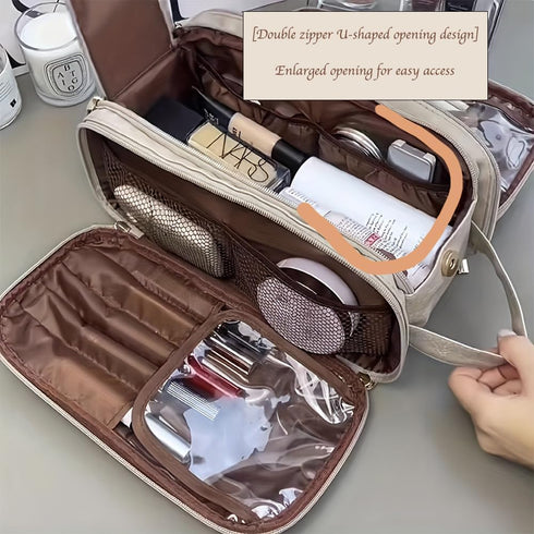Multi-Functional Leather Cosmetic Organizer Bag - Waterproof Makeup Storage for Home and Travel - Nail Polish, Brush Holder, Skincare Essentials C...