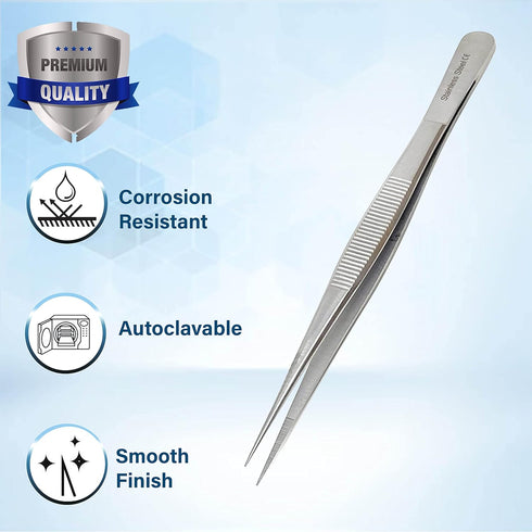 Stainless Steel High Precision Forceps with Fine Strong Straight Serrated Point to use Engineer Labware for Scientific Use 6" (15.2 cm), (6 Inch)...