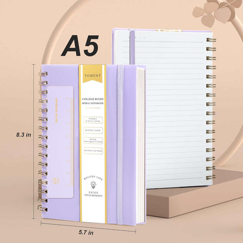 Yoment Spiral Notebook College Ruled A5 Spiral Bound Journal 160 Pages Thick Paper Plastic Hardcover Spiral Notebook 5x7 Wire Bound Notebooks for ...