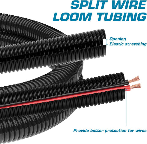 Nippon America 3/4" X 20 ft Split Wire Loom Flex-Guard Convoluted Tubing (LM-34-20), Protective Split Cable Sleeves for Automotive Home Industrial...