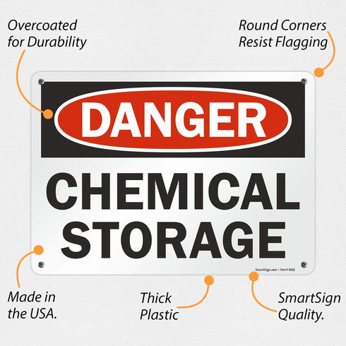 SmartSign "Danger - Chemical Storage" Sign | 10" x 14" Plastic...