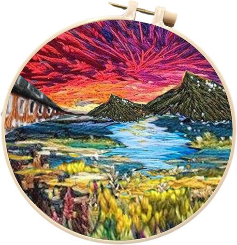 Liveish Landscape Embroidery Kits, Embroidery kit for beginners adults,mountain embroidery kit DIY cross stitch with Patterns and Instructions.(Ma...