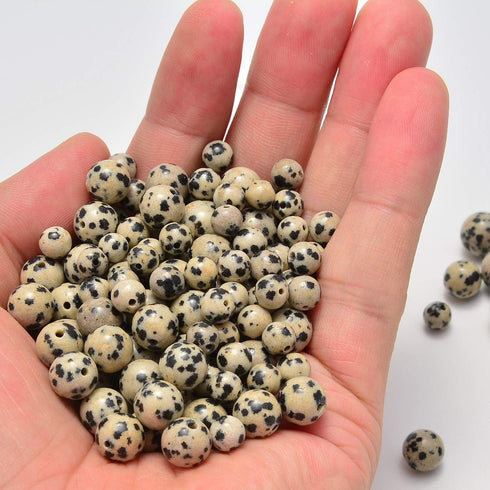 NCB 200pcs 4mm Loose Beads for Jewelry Making, Natural Semi Precious Beads Round Smooth Gemstones Spacer Beads Charms for Necklaces Bracelets (Dal...