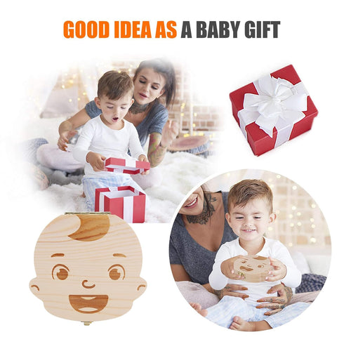 NASHRIO Baby Tooth Box Wooden Kids Keepsake Organizer Gift for Baby Teeth, Cute Children Tooth Container with Tweezers to Keep the Childwood Memor...