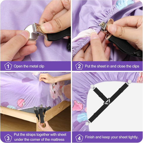 Bed Sheet Fasteners, Triangle Sheet Straps Mattress Clips, 3 Way Fitted Bed Corner Holder Sheet Suspenders Grippers for Bedding Sheets, Mattress C...