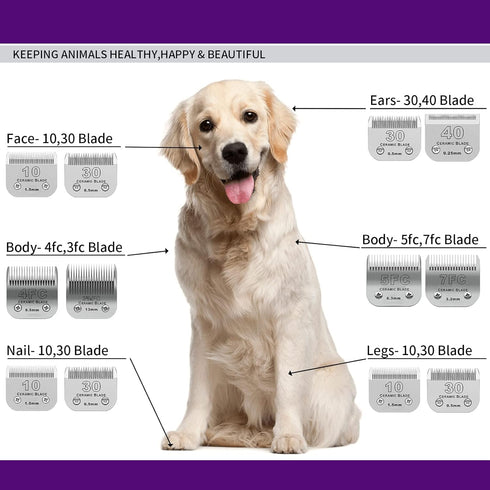 Detachable Pet Dog Clipper Blades, Compatible with Andis Size-7FC Cut Length 1/8"(3.2mm), Most Oster A5, Wahl KM Series Clippers,Made of Ceramic B...