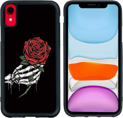 FANXI Rose Hand Phone Case for iPhone Xr 6.1 Inch - Shockproof Protective TPU Aluminum Cute Cool Skull Rose Phone Case Designed for Skeleton iPhon...