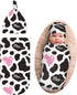 Cow Print Newborn Swaddle Blanket Baby Pink Heart Swaddle Blankets with Beanie Hat Sets Infant Gifts for Boys Girls Soft...