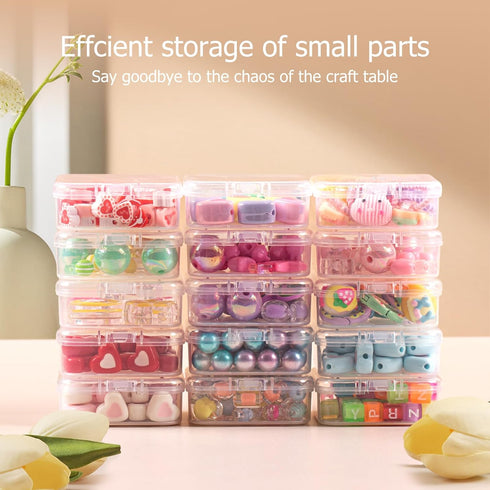 16 Pack Small Plastic Beads Storage Containers Box, Clear Bead Organizer Case with Snap-Tight Closure Hinged Lid for Storage Small Items, Beads, C...