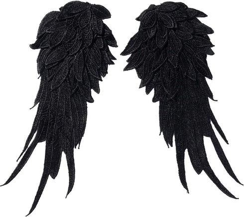 Onwon 1 Pair 3D Angel Wings Embroidered Neckline Lace Trim Applique Sewing On Patches Black Large...