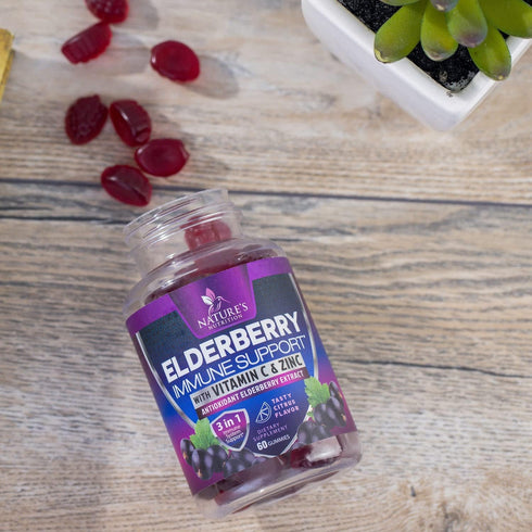 Immune Support Gummies - Powerful Sambucus Elderberry Gummies with Elderberry Extract, Zinc & Vitamin C Gummy, Max Potency Natural Vegan Immune Su...