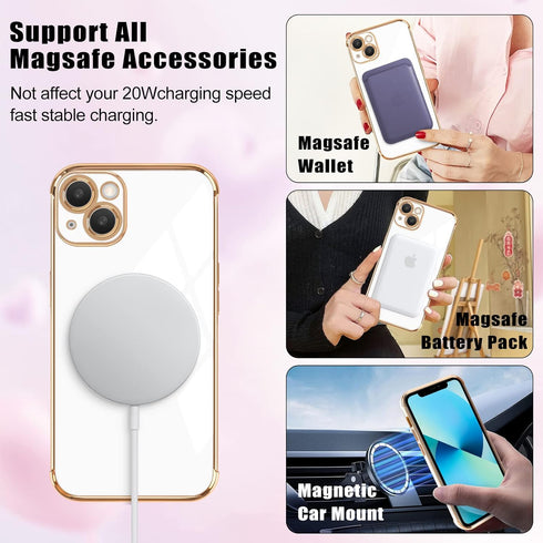 for iPhone 13 Magnetic Case, Luxury Cute Love Heart Design Plating Edge Case with MagSafe for Women Girls Soft TPU Shockproof Full Protective Case...