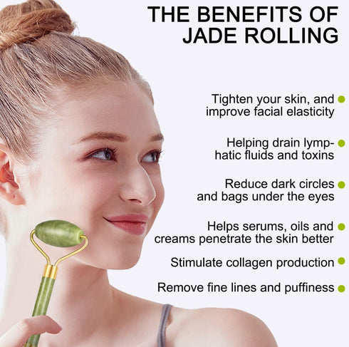 4-pcs Jade Roller & Gua Sha Set, Facial Roller Massager with Gua Sha Scraping Tool, Jade Stone Massager for Anti-aging, Slimming & Firming, Rejuve...