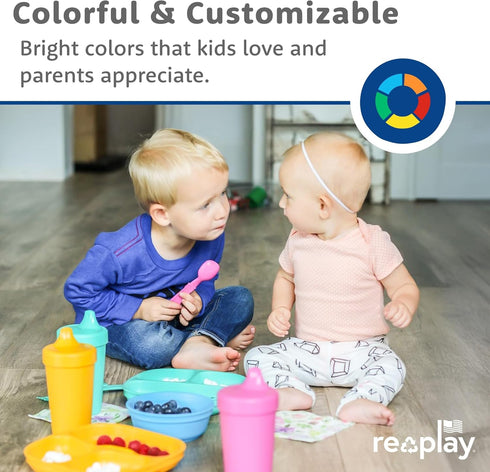 Re-Play Toddler Plates with Dividers - Deep-Walled 3 Compartments Divided Plates for Kids - Dishwasher & Microwave Safe - Made in USA - Set of 3-7...