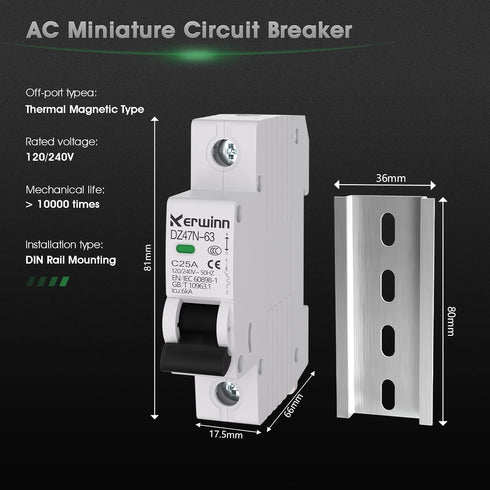 Miniature Circuit Breaker 120V/240V ac circuit breaker 1 Pole 20Amp smart circuit breaker DIN Rail Mount for Marine power systems,solar photovolta...