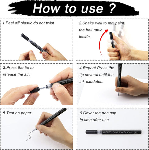 Paint Pen White Black Acrylic Marker Set for Rock Wooden Tire Metal Leather Glass Painting, 0.7mm Fine Point Quick Drying (3pcs Black +3pcs White)...