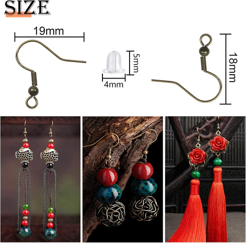 TOAOB 200pcs 925 Silver Plated Earring Hooks and Backs for DIY Jewelry Making with 18mm Antique Bronze Hypoallergenic Earring Hooks...