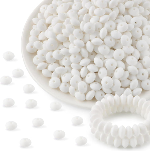 300Pcs 12mm Silicone Lentil Beads, Silicone Spacer Beads for Necklace Bracelet Keychain Pens Craft(White)...
