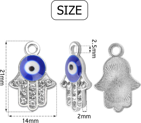 Aylifu 30pcs Hamsa Hand Evil Eye Charms Hand of Fatima Pendants Rhinestones Jewelry Making Findings for DIY Necklace Bracelet,Silver...