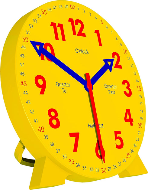 Kids Telling Time Practice Learning Clock, 4 Inch Size Teaching Handheld Analog Clock, Geared Movement Makes Fingers Move Like Real Clocks, for Sc...