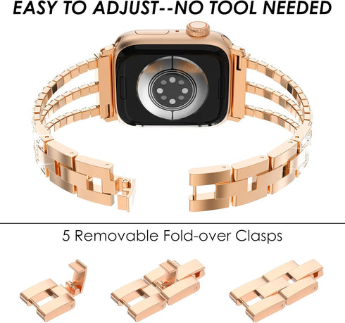 Surace Metal Band for Apple Watch Bands 40mm for Women Series 6 5 4, Bling Diamond Rhinestone Link Bracelet with 2 in 1 Waterproof Bling Case Lace...