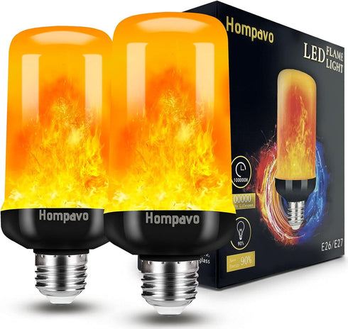 Hompavo ?Upgraded? LED Flame Light Bulbs, 4 Modes Flickering Light Bulbs with Upside Down Effect, E26/E27 Flame Bulb for Halloween Christmas Party...