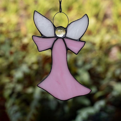Pink Angel Stained Glass Window Hangings Tiffany Style Gift Gifts for Nurse,Memorial Remembrance Sympathy (6.3"×4.3")...