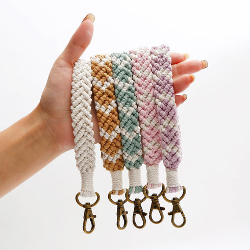 Women's Boho Macrame Keychain Wristlet Bracelet Handmade Braided Hand Wrist Lanyard for Keys, Purse, Car Keys Holder...
