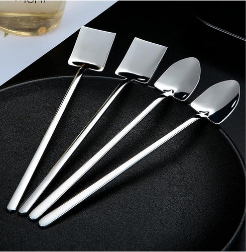 Fruit Dessert Shovel Spoons Set 4PCS, 6.8 inch Stainless Steel Mixed Dinner Teaspoon Spoons for Dessert Coffee Tea Ice Cream Fruit Cake for Home K...