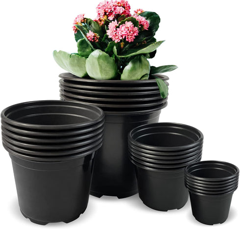 24pcs 3 4 5 6 Inch Nursery Pots Variety Pack, Flexible Plastic Plant Pots with Drainage Holes, Round Nursery Pot for Plastic Plants, Black Flower ...