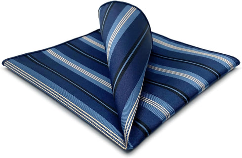 S&W SHLAX&WING Pocket Square for Men Striped Royal Blue Stripes Navy Elegant Business Formal...
