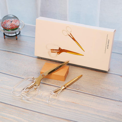 Acrylic Scissors, 9 inch and 7inch Set, Clear and Gold-Toned Scissors for Left and Right Hand, Craft Scissors,Gold Office Supplies and Accessories...
