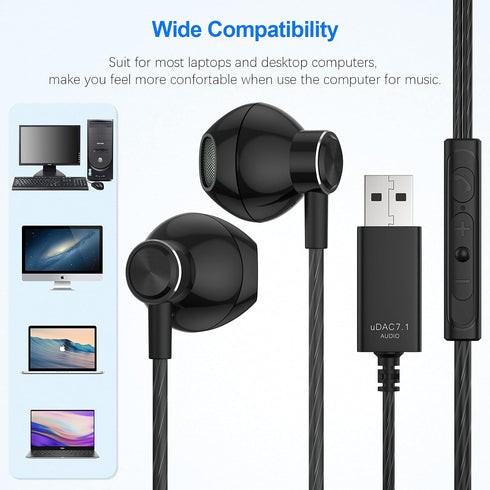 ACAGET USB Headset, Wired USB Earbuds for PC HiFi Stereo in-Ear Wired Game Headphones with Microphone Computer Earphones with Audio Controls for P...