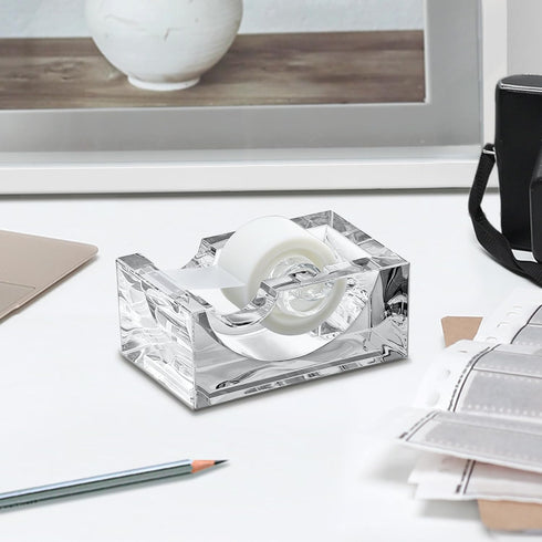 Amazing Abby - Tanya - Acrylic Tape Dispenser, Plastic Label Roll Holder, Clear Sticker Organizer, Perfect Office Desktop Storage Solution for Tap...