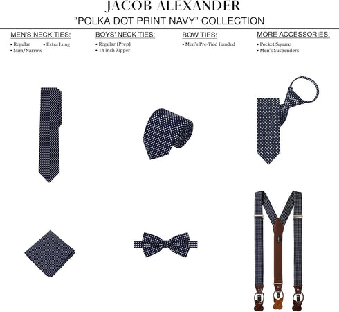 Jacob Alexander Men's Polka Dot Y-Back Suspenders Braces Convertible Leather Ends and Clips...