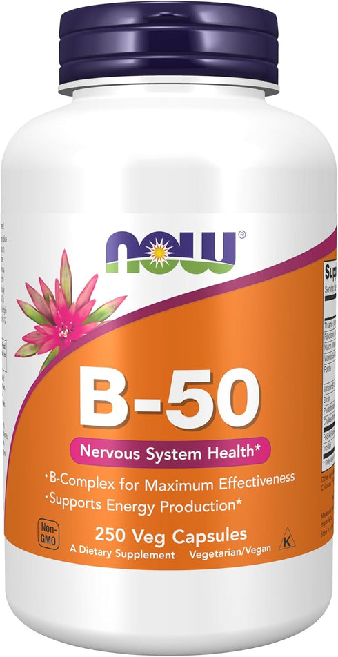 NOW Supplements, Vitamin B-50 mg, Energy Production*, Nervous System Health*, 250 Veg Capsules...