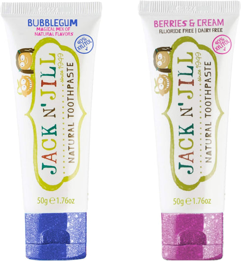Jack N' Jill Natural Toothpaste - Safe if Swallowed, Contains 40% Xylitol, Fluoride Free, Organic Fruit Flavor, Makes Tooth Brushing Fun for Kids ...