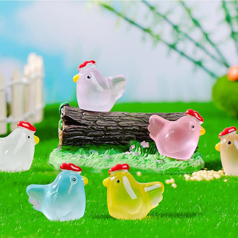 30PCS Luminous Mini Resin Chicken Glow in The Dark Tiny Chicken Figurines Animals Decoration Micro Garden Landscape Aquarium Dollhouse Ornament Ac...
