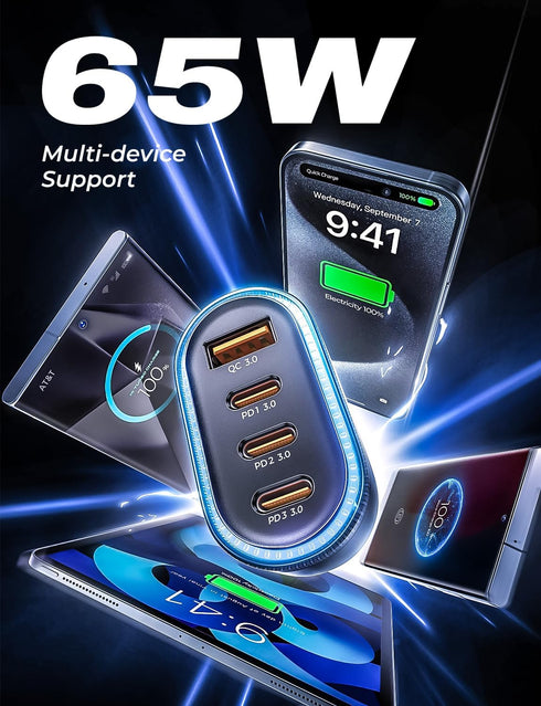 LISEN USB C Car Charger 65W+36W 4 Port Fast Charging Car Charger Adapter PD3.0 & QC3.0 Cigarette Lighter Car USB Charger Multi Port with Cable,Com...