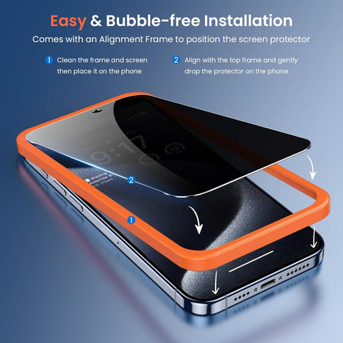Fotbor Privacy Screen Protector & Camera Lens Protector for iPhone 15 Pro Max - Anti Spy Tempered Glass Kit with Easy Installation for 6.7 Inch Sc...
