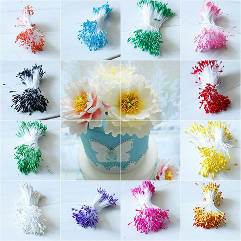 SK Flower Stamens 2 Bundles of 160-180 Stems Pearl Stamens for Scrapbooking Pistil Cake Decoration Craft DIY, 2.17-Inch, Yellow...