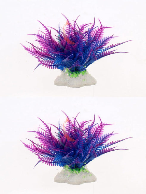 4.33 inches Aquarium Plastic Plants Fish Tank Costume (Purple)-2Pcs...