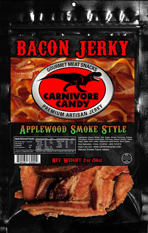 JURASSIC JERKY’S Carnivore Candy Bacon Jerky “Sweet” Sampler - Old Fashioned Maple - Applewood Smoke Flavor - (2) 2 oz bags....