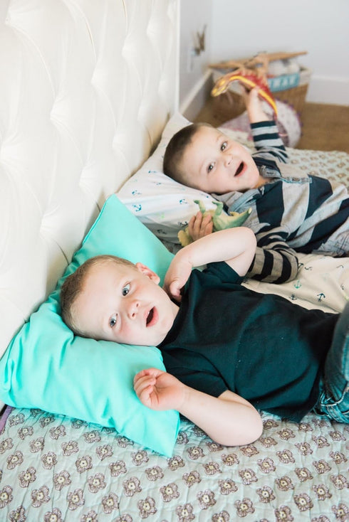 Toddler Pillowcase by Ella & Max. Aqua Color. Fits 13x18 & 14x19 Toddler Pillows. Easy to wash & no Ironing. Handmade in USA. Made of Luxury Micro...