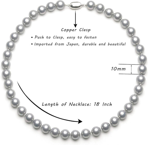 Seashell Pearl Necklace Single-Strand Handmade Beaded Necklaces for Ladies Dainty Faux Pearl Wedding Jewelry for Brides 18”...