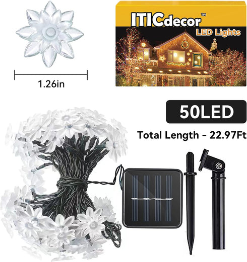Solar Flower String Lights Outdoor Waterproof 50 LED Upgraded Flower Fairy Light for Garden Fence Patio Yard Christmas Tree Lawn Party (Cool White...
