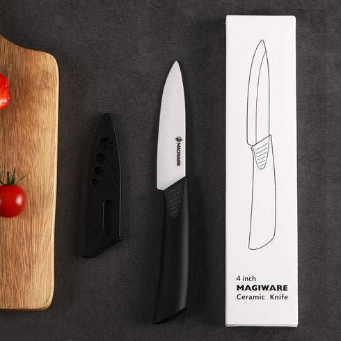 Paring Knife, Classic 4 inch Ceramic Paring Knife with Sheath Cover, Fruit and Vegetable knife,Longer Sharp Rust Proof Stain Resistant...
