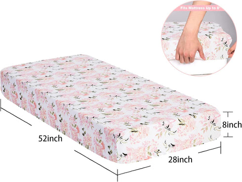 Crib Sheets Girl 2 Pack Set, 2 Pack Toddler Bed Sheets Set, Floral Print Fitted Crib Sheet for Standard Crib & Toddler Mattress, Size 28 x 52 inch...