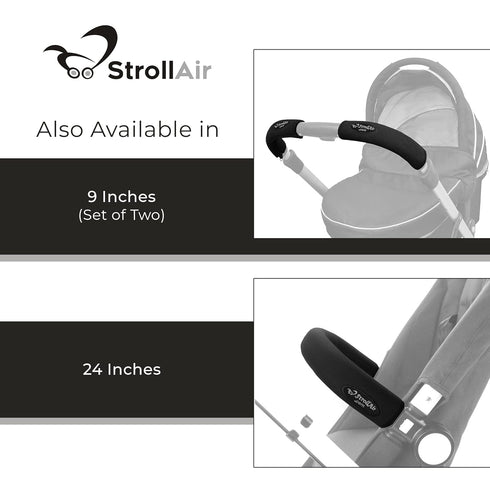 StrollAir Universal Handle Sleeve Cover, Grip Bar, Replacement, BOB, Bugaboo, Baby Jogger, Uppa Baby, Bumbleride, Black, 12"...
